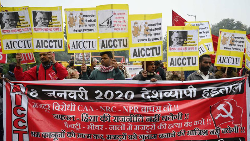 « À bas le gouvernement fasciste ! » a été un des slogans des travailleurs indiens lors de la grève générale du 8 janvier 2020